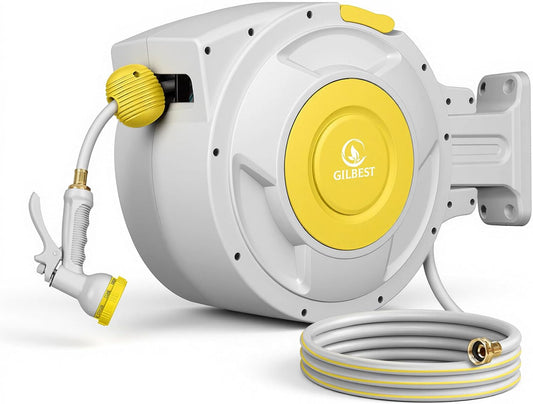 5/8" x 100 ft Retractable Garden Hose Reel, Heavy Duty Water Hose Reel
