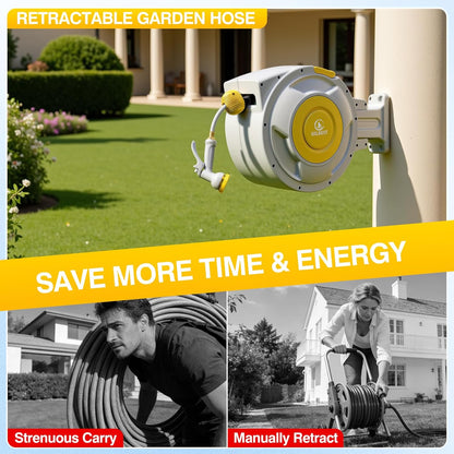 5/8" x 100 ft Retractable Garden Hose Reel, Heavy Duty Water Hose Reel