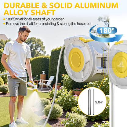 5/8" x 100 ft Retractable Garden Hose Reel, Heavy Duty Water Hose Reel