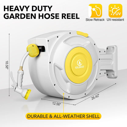 5/8" x 100 ft Retractable Garden Hose Reel, Heavy Duty Water Hose Reel
