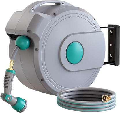 5/8" x 100 ft Retractable Garden Hose Reel, Heavy Duty Water Hose Reel