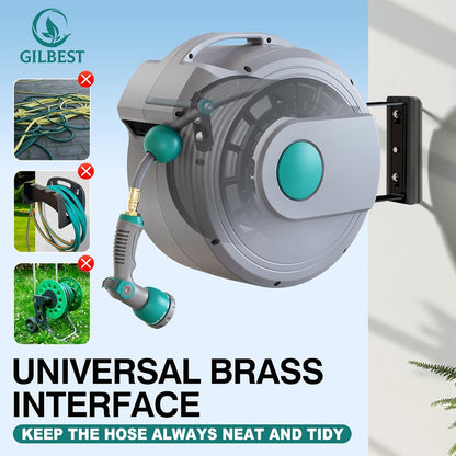 5/8" x 100 ft Retractable Garden Hose Reel, Heavy Duty Water Hose Reel
