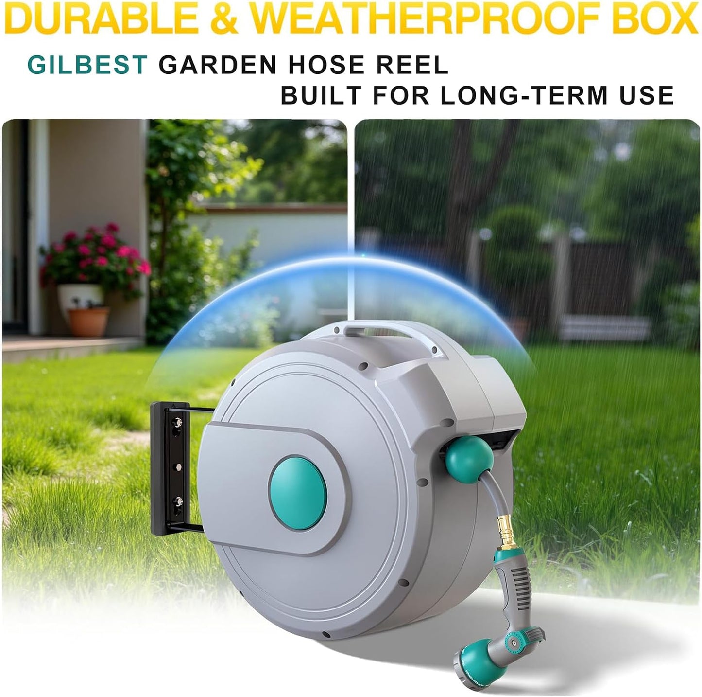 5/8" x 100 ft Retractable Garden Hose Reel, Heavy Duty Water Hose Reel
