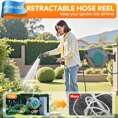 5/8" x 100 ft Retractable Garden Hose Reel, Heavy Duty Water Hose Reel