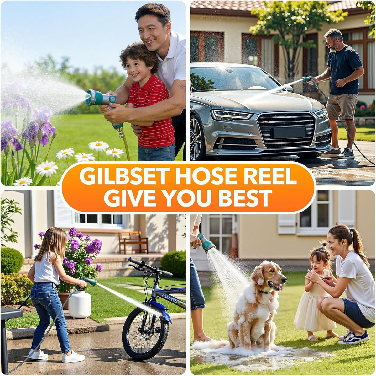 5/8" x 100 ft Retractable Garden Hose Reel, Heavy Duty Water Hose Reel