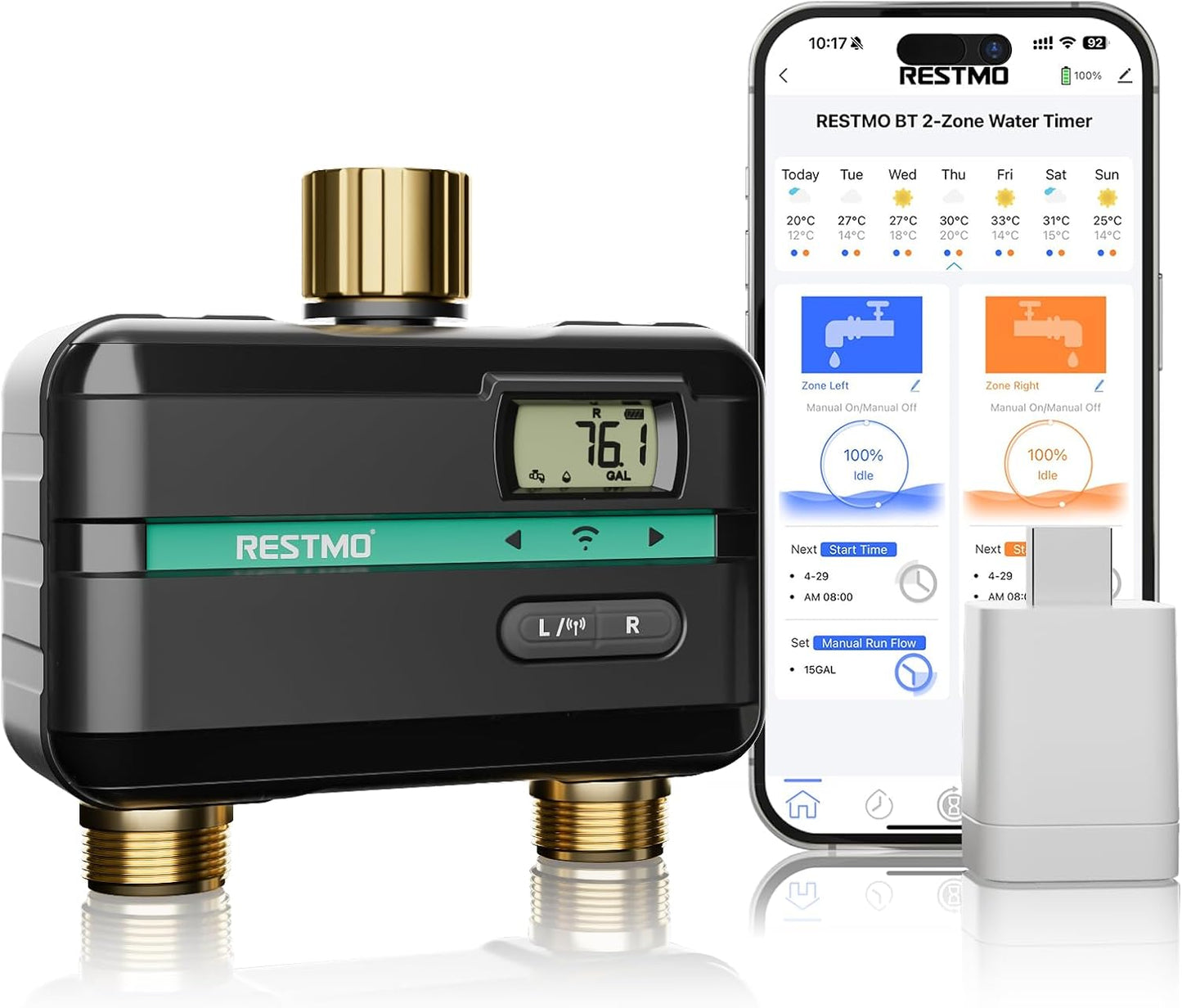 Smart Sprinkler Timer with Flow Meter, 2 Zone Water Timer for Garden Hose, Brass Inlet & Outlet, Automatic Lawn & Yard Irrigation Watering System, APP Remote Control (2.4Ghz WiFi Connection)