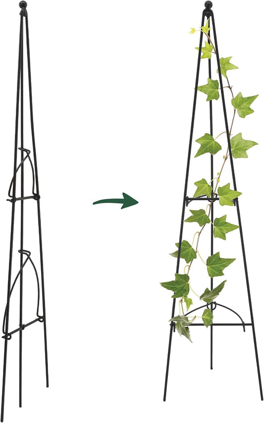 – No Assembly Required – 3 ft Folding Metal Obelisk Trellis for Climbing Plants – Plastic-Coated Grow Support for Indoor Outdoor Flowers, Vegetables, Vines, Ivy