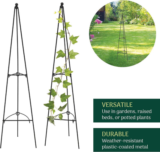 – No Assembly Required – 3 ft Folding Metal Obelisk Trellis for Climbing Plants – Plastic-Coated Grow Support for Indoor Outdoor Flowers, Vegetables, Vines, Ivy