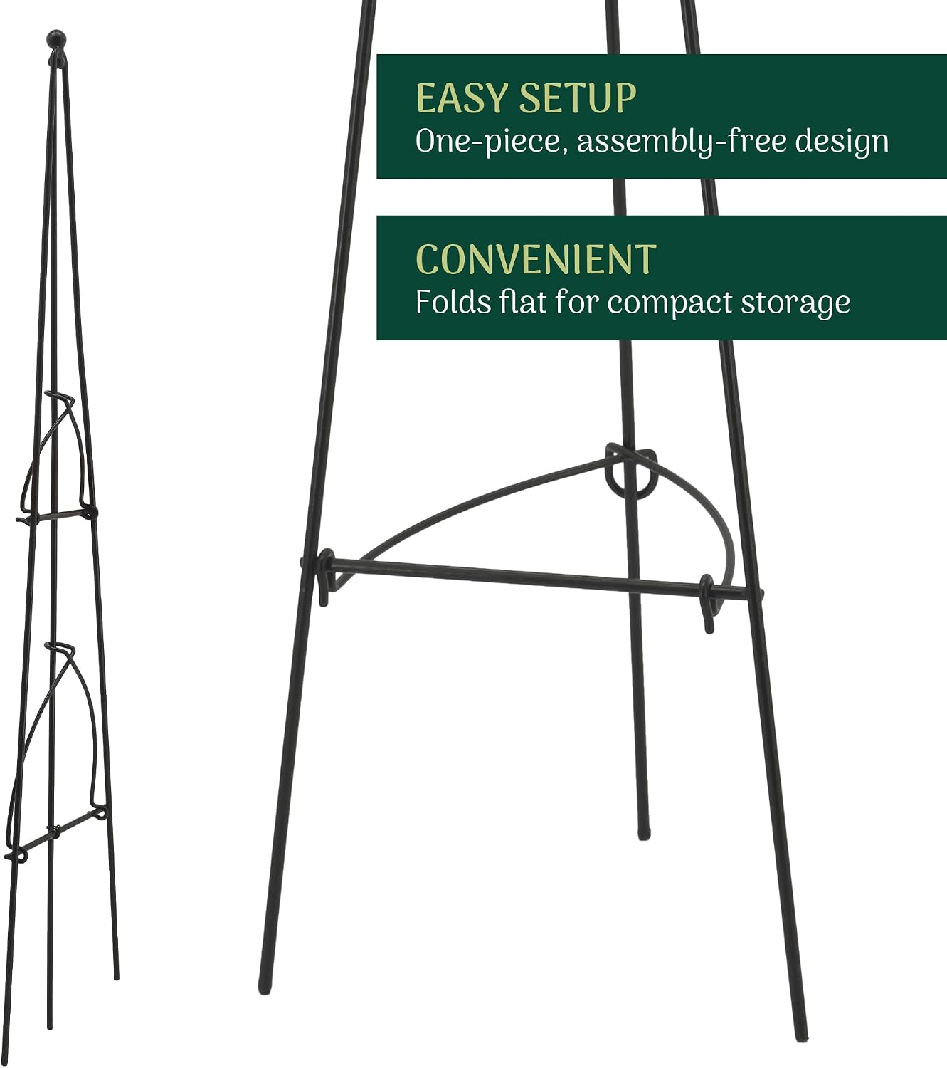 – No Assembly Required – 3 ft Folding Metal Obelisk Trellis for Climbing Plants – Plastic-Coated Grow Support for Indoor Outdoor Flowers, Vegetables, Vines, Ivy