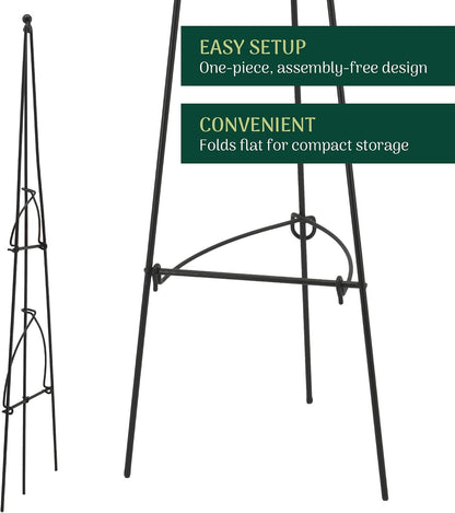 – No Assembly Required – 3 ft Folding Metal Obelisk Trellis for Climbing Plants – Plastic-Coated Grow Support for Indoor Outdoor Flowers, Vegetables, Vines, Ivy