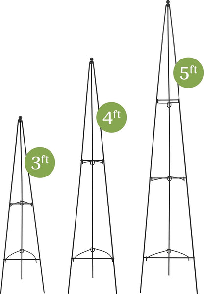 – No Assembly Required – 3 ft Folding Metal Obelisk Trellis for Climbing Plants – Plastic-Coated Grow Support for Indoor Outdoor Flowers, Vegetables, Vines, Ivy