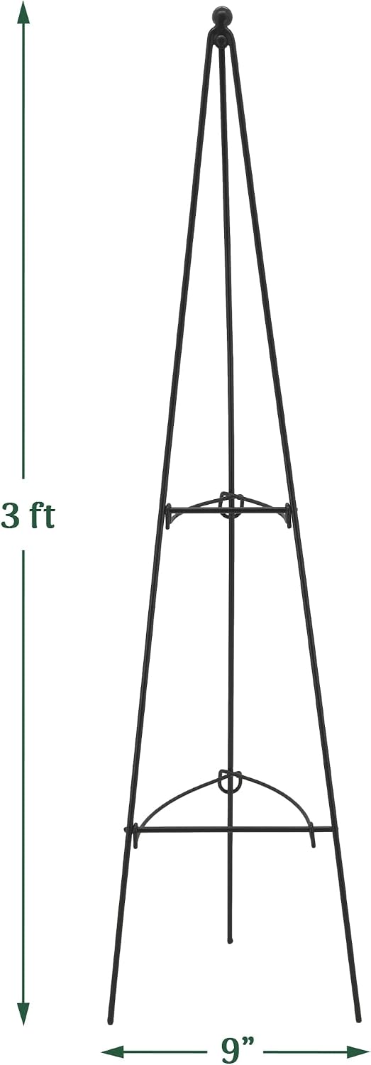 – No Assembly Required – 3 ft Folding Metal Obelisk Trellis for Climbing Plants – Plastic-Coated Grow Support for Indoor Outdoor Flowers, Vegetables, Vines, Ivy