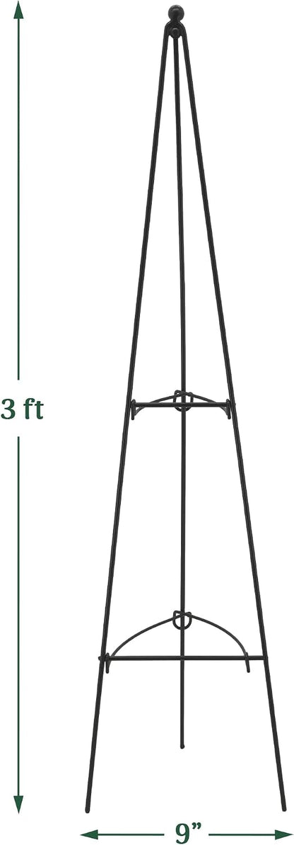 – No Assembly Required – 3 ft Folding Metal Obelisk Trellis for Climbing Plants – Plastic-Coated Grow Support for Indoor Outdoor Flowers, Vegetables, Vines, Ivy