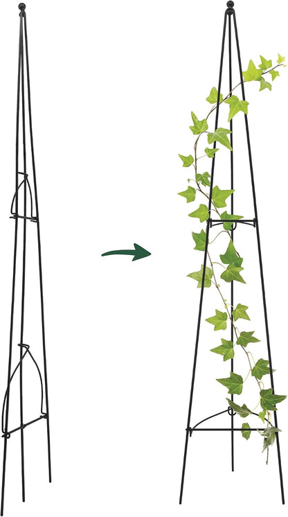 – No Assembly Required – 3 ft Folding Metal Obelisk Trellis for Climbing Plants – Plastic-Coated Grow Support for Indoor Outdoor Flowers, Vegetables, Vines, Ivy