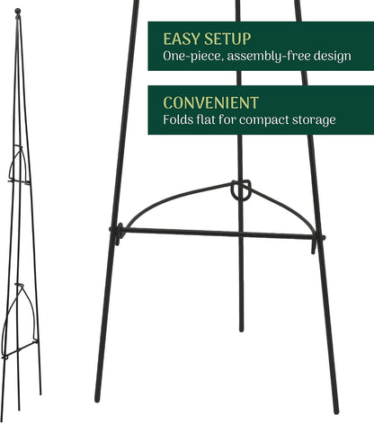 – No Assembly Required – 3 ft Folding Metal Obelisk Trellis for Climbing Plants – Plastic-Coated Grow Support for Indoor Outdoor Flowers, Vegetables, Vines, Ivy