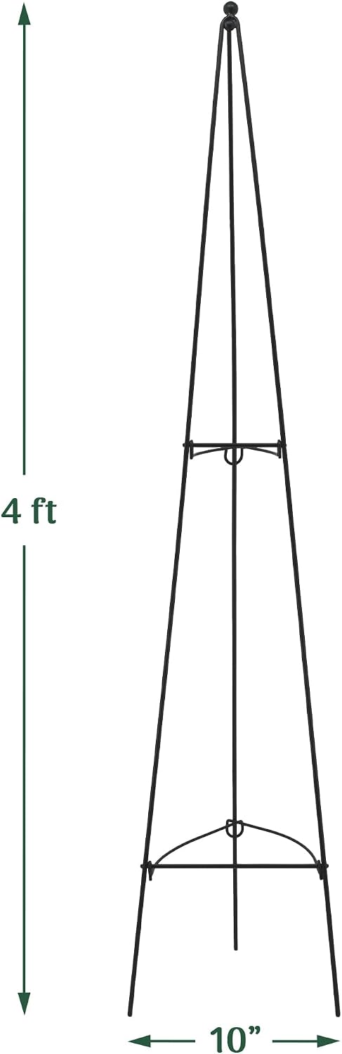 – No Assembly Required – 3 ft Folding Metal Obelisk Trellis for Climbing Plants – Plastic-Coated Grow Support for Indoor Outdoor Flowers, Vegetables, Vines, Ivy
