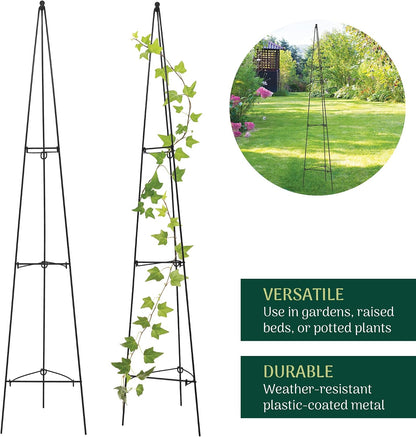 – No Assembly Required – 3 ft Folding Metal Obelisk Trellis for Climbing Plants – Plastic-Coated Grow Support for Indoor Outdoor Flowers, Vegetables, Vines, Ivy
