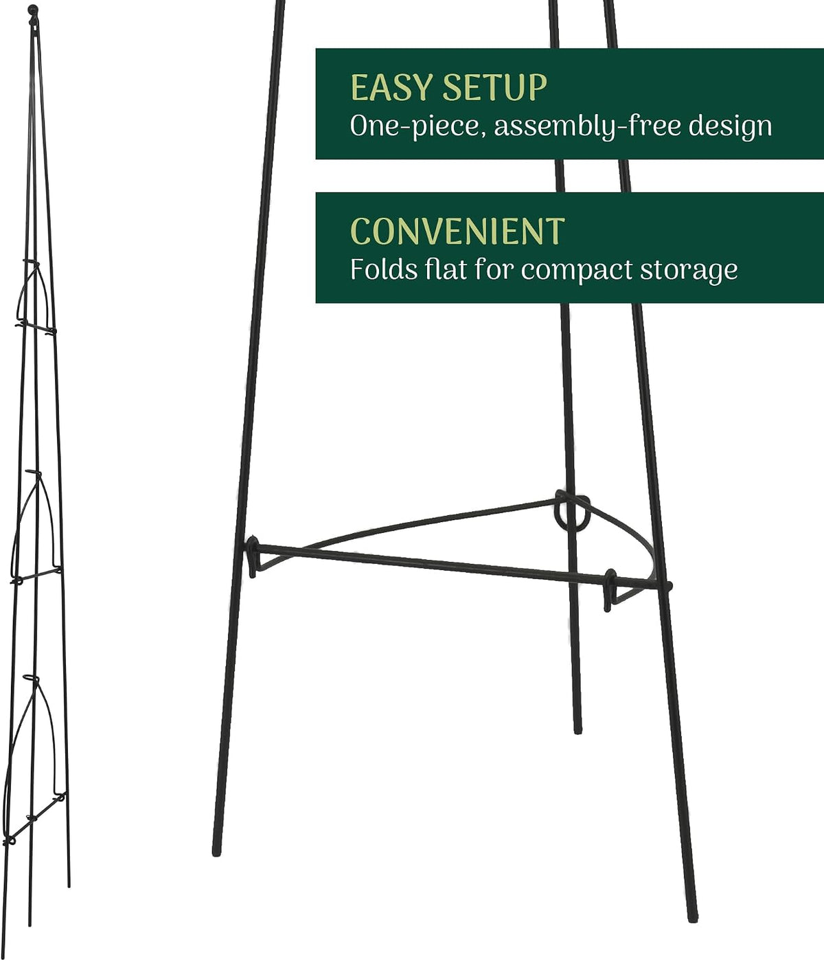 – No Assembly Required – 3 ft Folding Metal Obelisk Trellis for Climbing Plants – Plastic-Coated Grow Support for Indoor Outdoor Flowers, Vegetables, Vines, Ivy