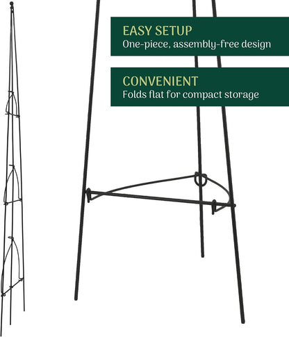 – No Assembly Required – 3 ft Folding Metal Obelisk Trellis for Climbing Plants – Plastic-Coated Grow Support for Indoor Outdoor Flowers, Vegetables, Vines, Ivy