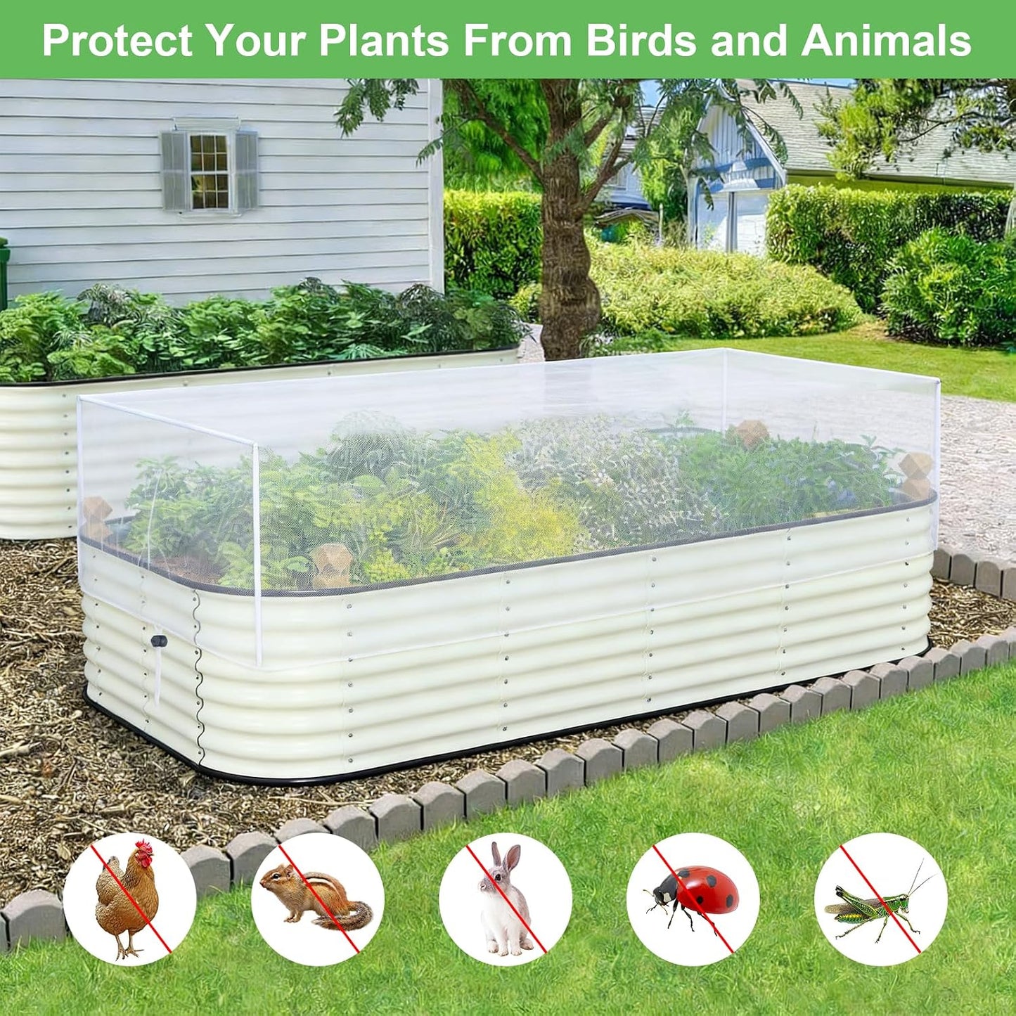 2 Pack Garden Netting for Raised Beds, Raised Beds Bug Net with Drawstring