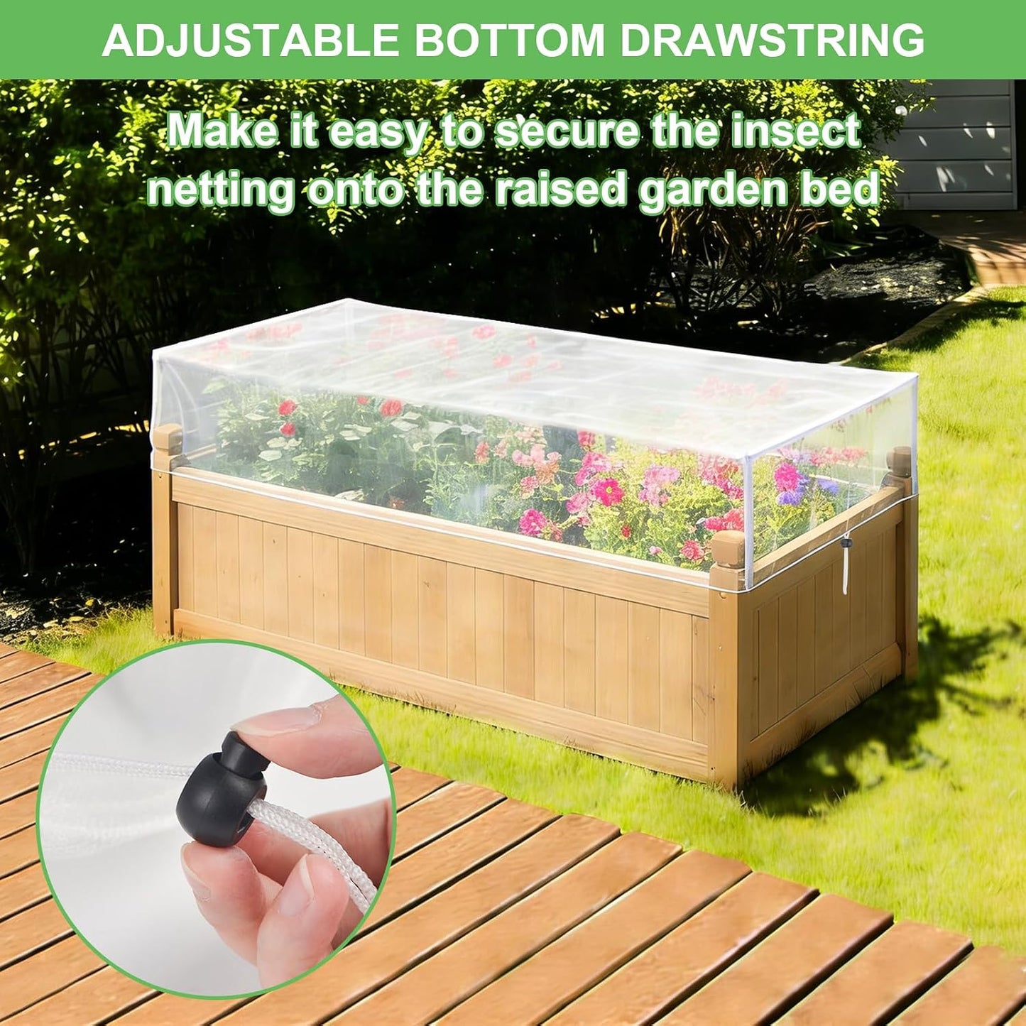 2 Pack Garden Netting for Raised Beds, Raised Beds Bug Net with Drawstring