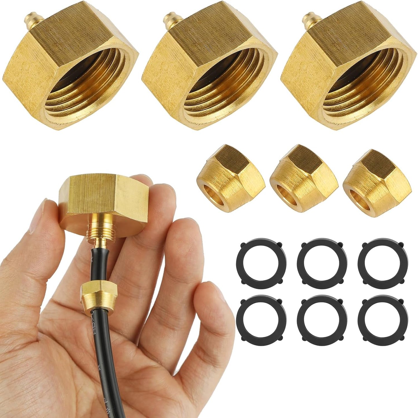 3 Set Garden Hose Adapter, 3/4'' Female Thread to 1/4'' Irrigation Tubing