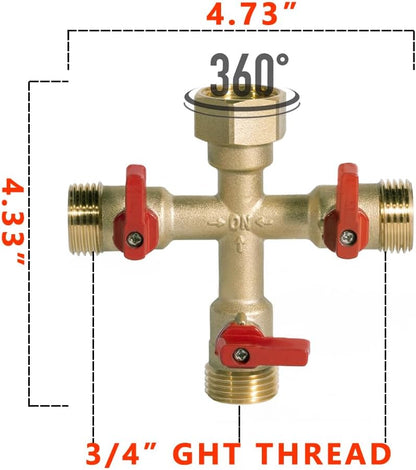 3/4" hose splitter 2 way water splitter male connectors allows you to run 2 hoses, hose quick connectors, hose spigot