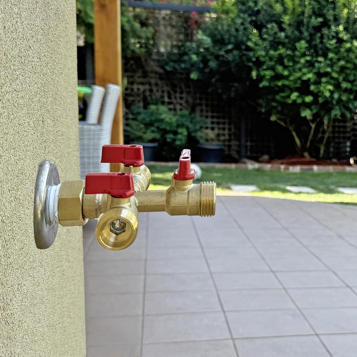 3/4" hose splitter 2 way water splitter male connectors allows you to run 2 hoses, hose quick connectors, hose spigot