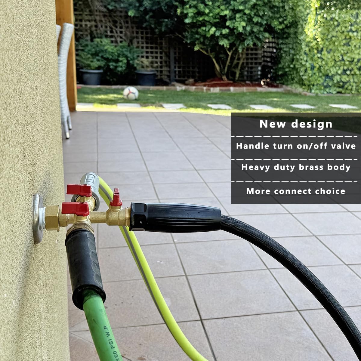 3/4" hose splitter 2 way water splitter male connectors allows you to run 2 hoses, hose quick connectors, hose spigot