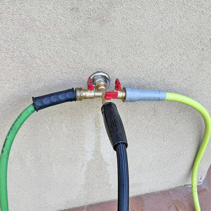 3/4" hose splitter 2 way water splitter male connectors allows you to run 2 hoses, hose quick connectors, hose spigot