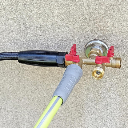 3/4" hose splitter 2 way water splitter male connectors allows you to run 2 hoses, hose quick connectors, hose spigot