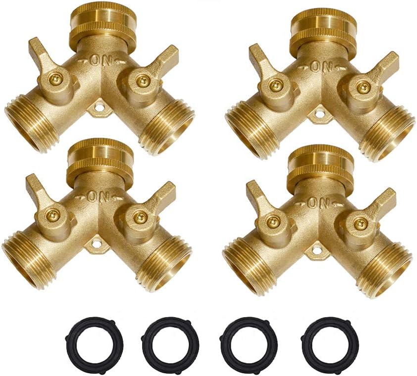 3/4" hose splitter 2 way water splitter male connectors allows you to run 2 hoses, hose quick connectors, hose spigot