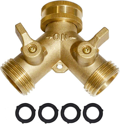 3/4" hose splitter 2 way water splitter male connectors allows you to run 2 hoses, hose quick connectors, hose spigot