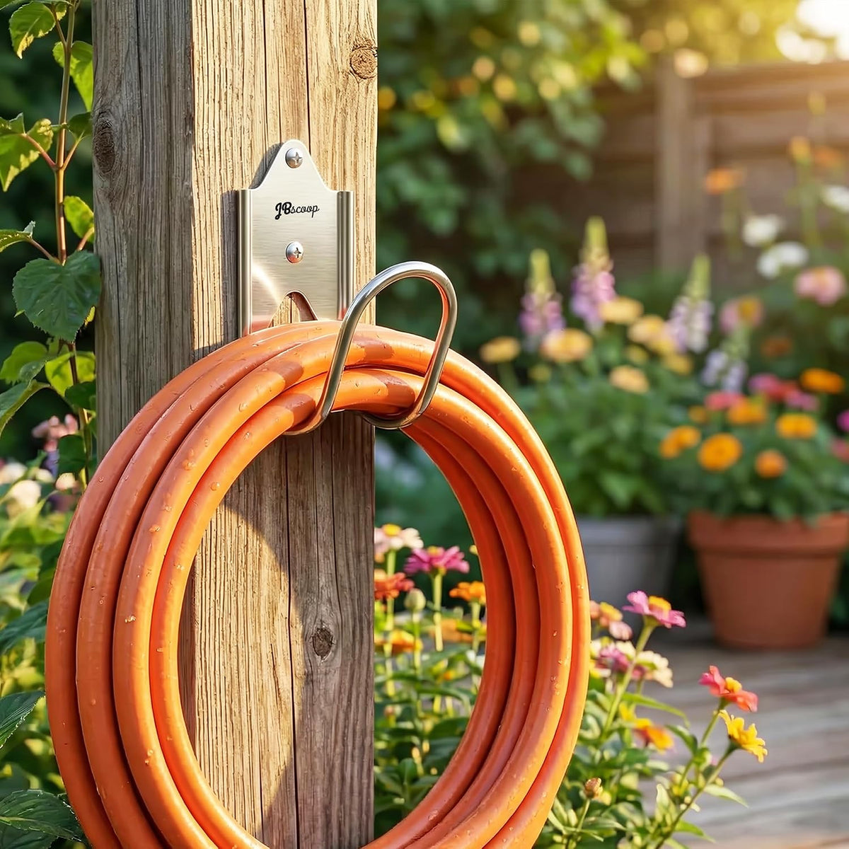 Stainless Steel Garden Hose Hanger (Set of 2), for Garden Hose Holder, Rust Free Hose Holder Wall Mount, Heavy Duty Wall Mount Hose Hanger