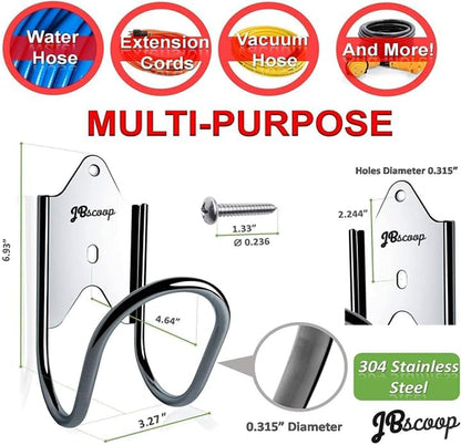 Stainless Steel Garden Hose Hanger (Set of 2), for Garden Hose Holder, Rust Free Hose Holder Wall Mount, Heavy Duty Wall Mount Hose Hanger