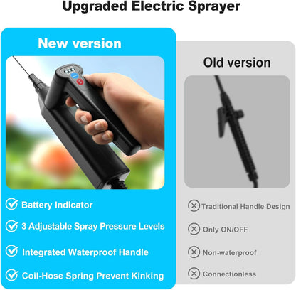 Electric Sprayer Wand, 3 Adjustable Pressures Battery Powered Garden Sprayer Wand with 31" Telescopic Wand, 16.4FT Hose, 4 Nozzles, Portable Water Sprayer for Lawn, Weed, Yard Care