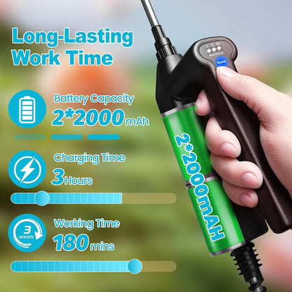 Electric Sprayer Wand, 3 Adjustable Pressures Battery Powered Garden Sprayer Wand with 31" Telescopic Wand, 16.4FT Hose, 4 Nozzles, Portable Water Sprayer for Lawn, Weed, Yard Care