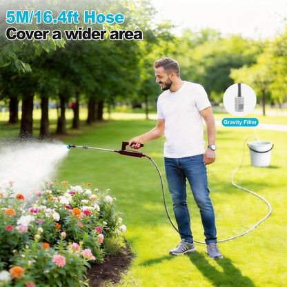 Electric Sprayer Wand, 3 Adjustable Pressures Battery Powered Garden Sprayer Wand with 31" Telescopic Wand, 16.4FT Hose, 4 Nozzles, Portable Water Sprayer for Lawn, Weed, Yard Care
