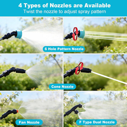 Electric Sprayer Wand, 3 Adjustable Pressures Battery Powered Garden Sprayer Wand with 31" Telescopic Wand, 16.4FT Hose, 4 Nozzles, Portable Water Sprayer for Lawn, Weed, Yard Care