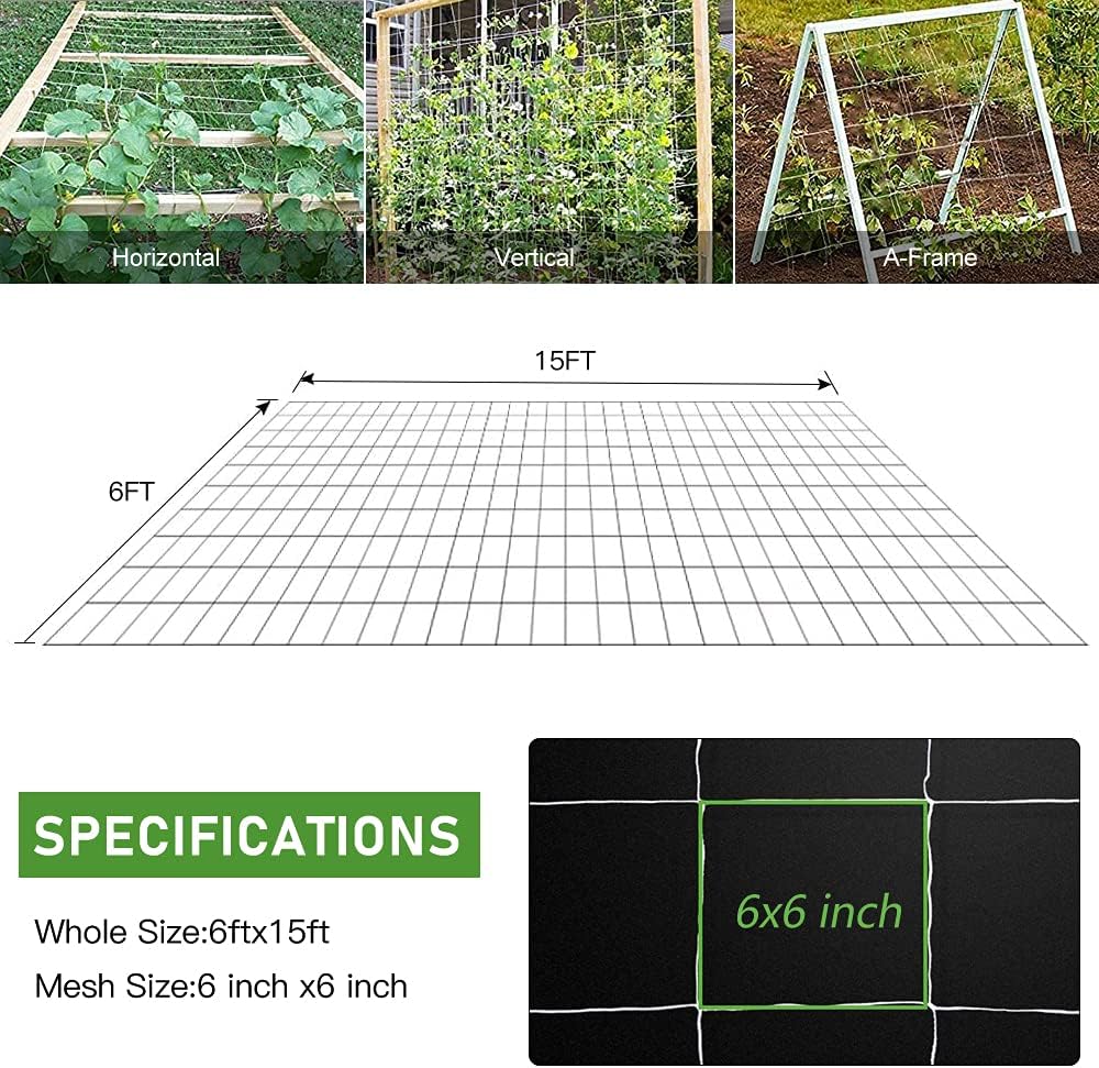 Trellis Netting, Heavy-Duty Garden Plant Trellis Netting for Climbing Plants, Outdoor Indoor Grow Net for Beans Tomatoes Peas Pumpkin Flowers, 6x30ft, 1 Pack