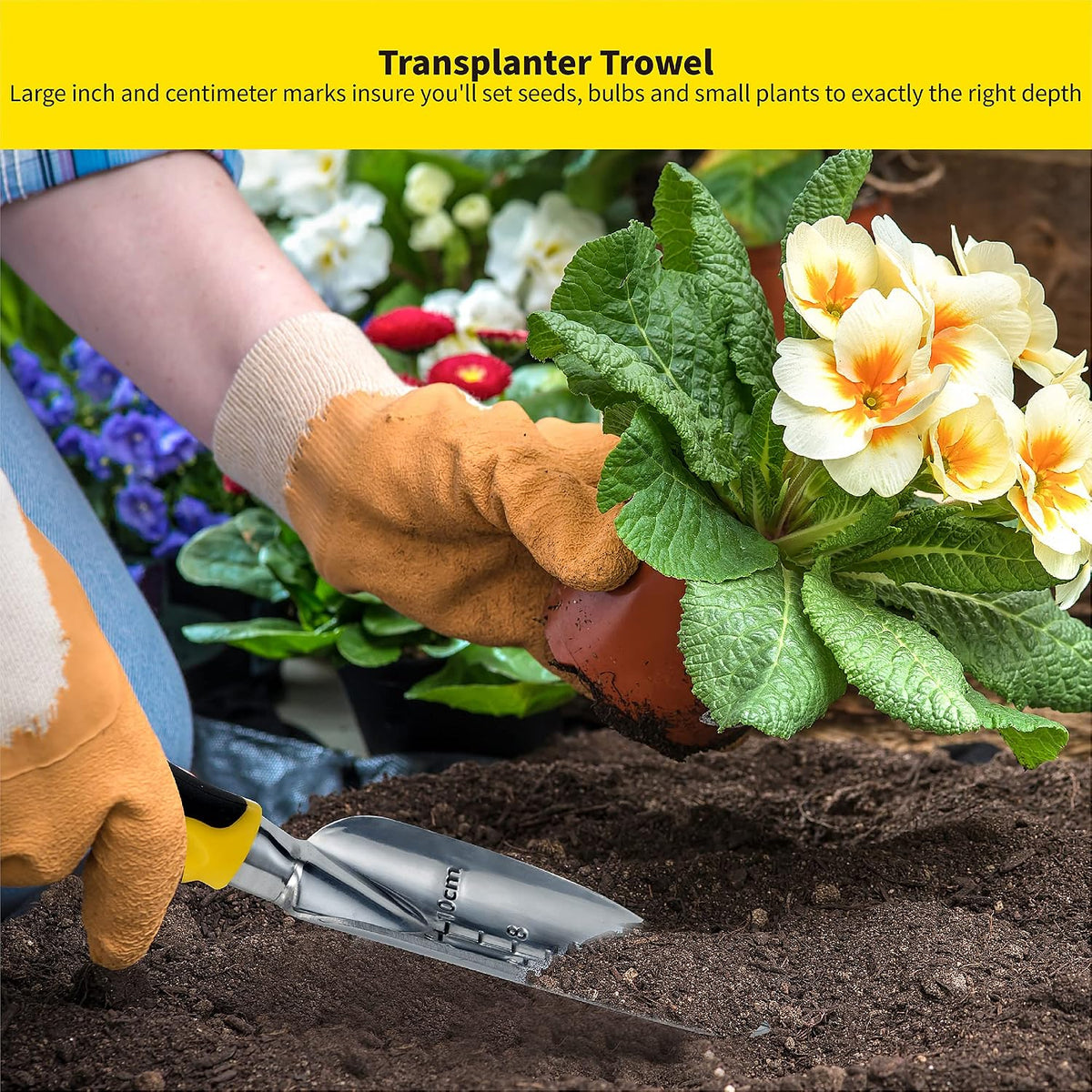 3PC Garden Tool Set with Soft Rubberized Non-Slip Handles - Hand Trowel, Transplant Trowel, Hand Rake in Polished Aluminum - Ideal for All Gardening Needs and The for Gardeners