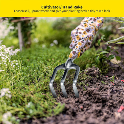 3PC Garden Tool Set with Soft Rubberized Non-Slip Handles - Hand Trowel, Transplant Trowel, Hand Rake in Polished Aluminum - Ideal for All Gardening Needs and The for Gardeners