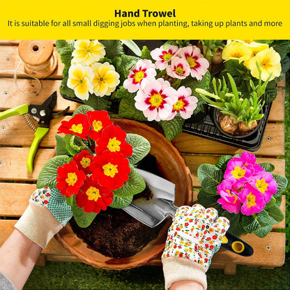 3PC Garden Tool Set with Soft Rubberized Non-Slip Handles - Hand Trowel, Transplant Trowel, Hand Rake in Polished Aluminum - Ideal for All Gardening Needs and The for Gardeners