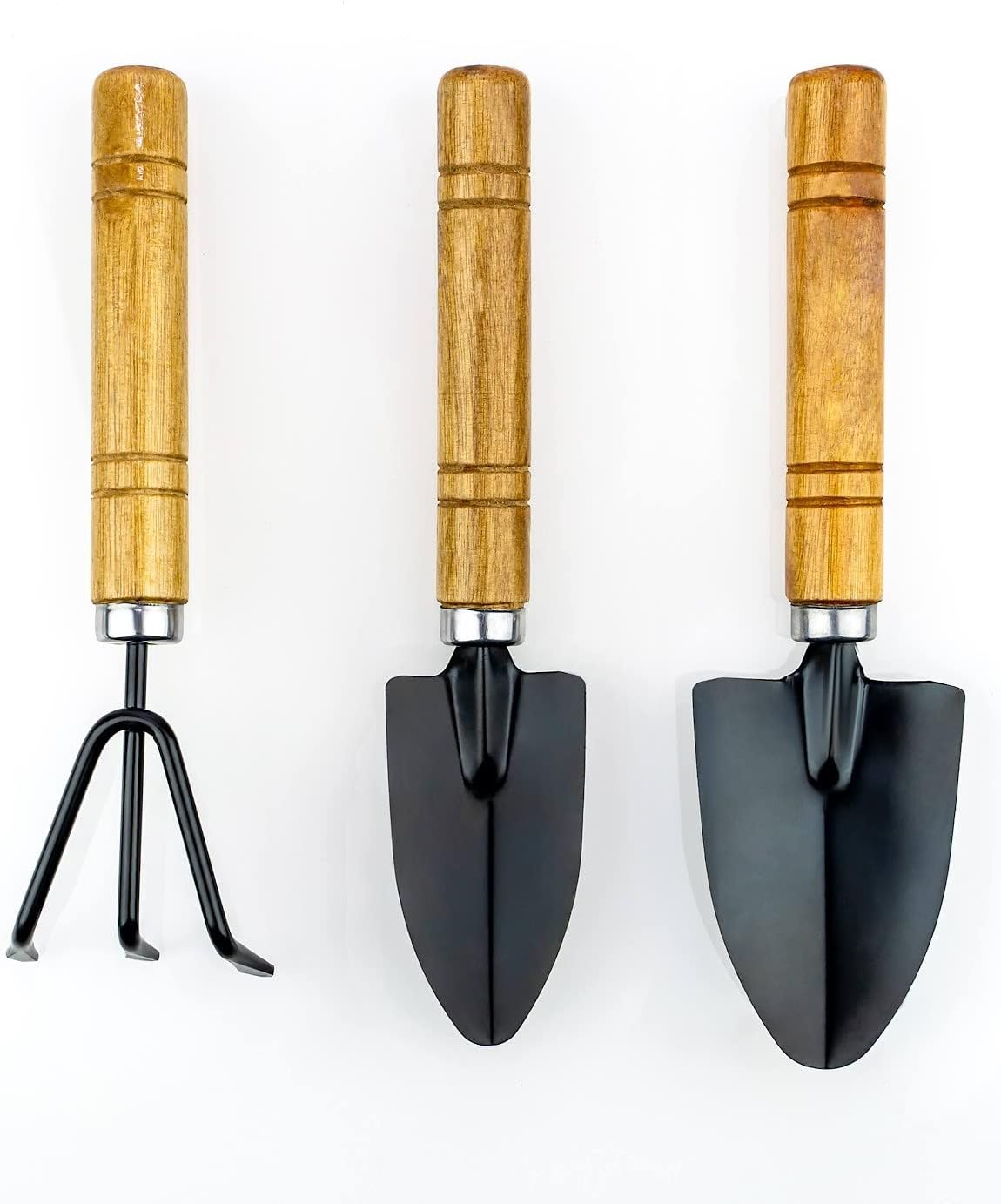 3PC Garden Tool Set with Soft Rubberized Non-Slip Handles - Hand Trowel, Transplant Trowel, Hand Rake in Polished Aluminum - Ideal for All Gardening Needs and The for Gardeners