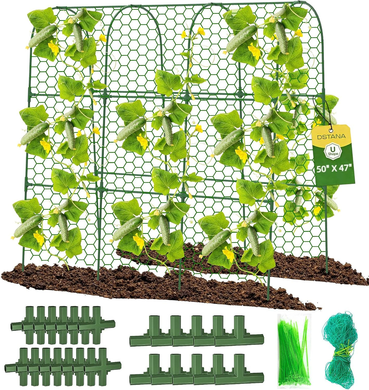 Cucumber Trellis, 50" X 47" U-Shape Garden Trellis for Climbing Plants Outdoor, Arch Trellis Cucumber for Raised Bed, Foldable Plant Support for Vine/Vegetable/Tomato/Zucchini/Pea