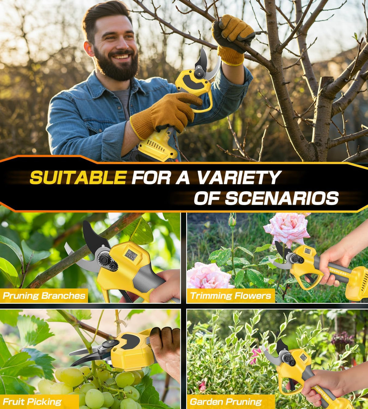 Electric Pruning Shears for DeWalt 20V Max Cordless1.4 Inches Branch Cutter Battery Pruning Shears with LCD Display Power Scissors for Gardening Tree Trimming, Bare Tool Only (NO Battery)