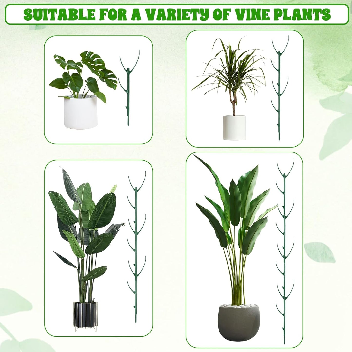 5Pcs Stackable Monstera Plant Support Stake Stem Holder Structures Frame & Plant Cage Support Ring for Sphagnum Twig Trellis Indoor Outdoor Potted Plants Stick for Vine Training & Stem Stabilization