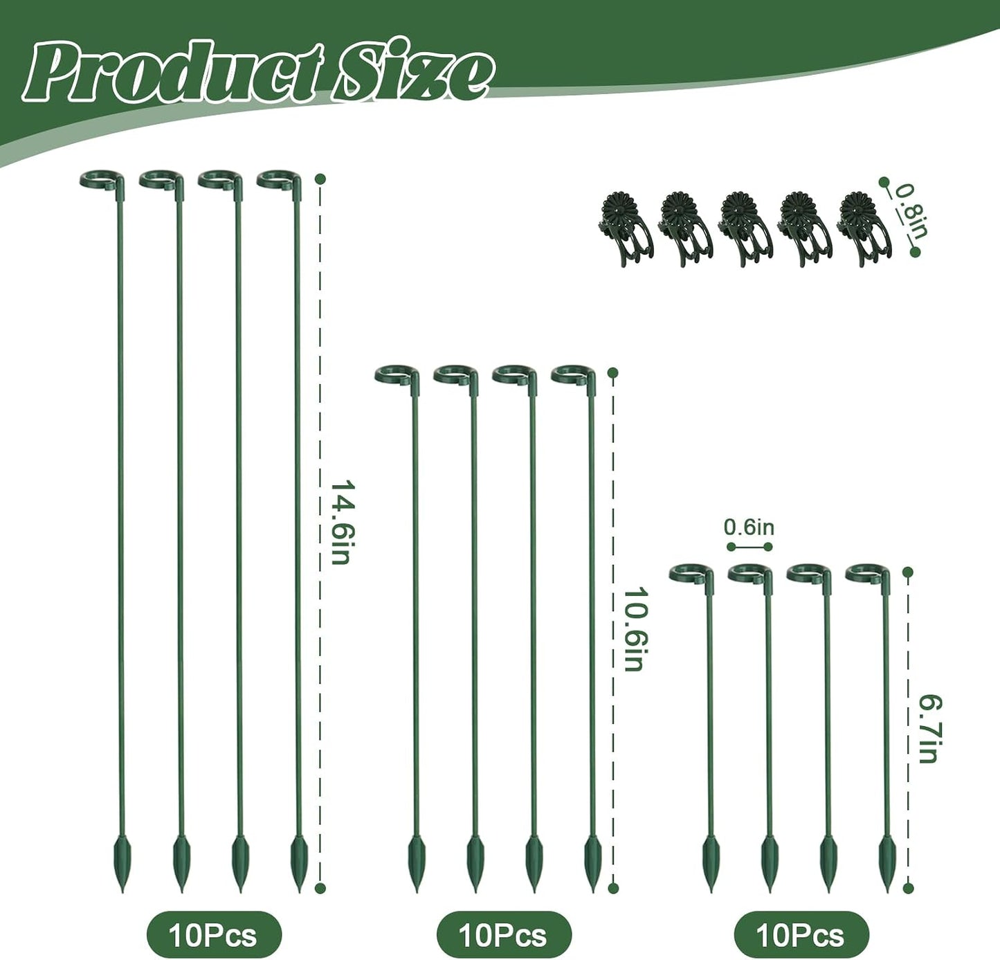 30 Pcs Plant Support Stakes with 30 Pcs Plant Clips Garden Floral Flower Support Single Stem Support Stake for Phalaenopsis Orchid Flower Roses Amaryllis