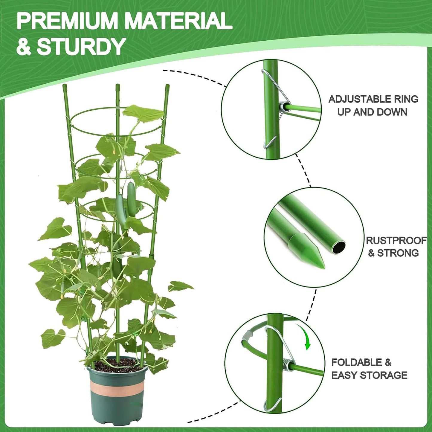 3 Pack Tomato Cage for Pots Plant Support, Upgrade 36 Inches Tomato Cages for Garden, Pepper Cage Trellis Kit with Plant Tie and Clips (36")