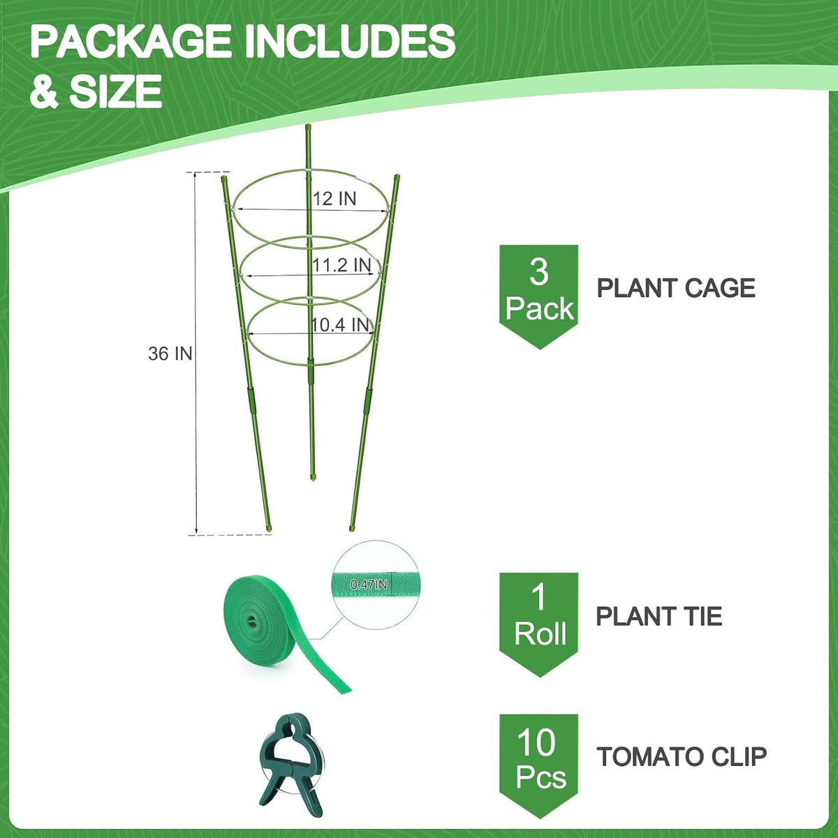 3 Pack Tomato Cage for Pots Plant Support, Upgrade 36 Inches Tomato Cages for Garden, Pepper Cage Trellis Kit with Plant Tie and Clips (36")